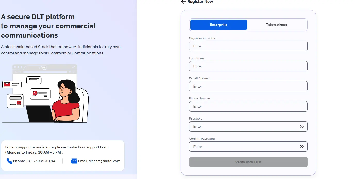 Airtel DLT platform interface with bulk SMS compliance support from SMSGatewayHub, 15+ years experience