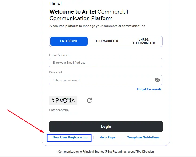 Airtel DLT Login Process