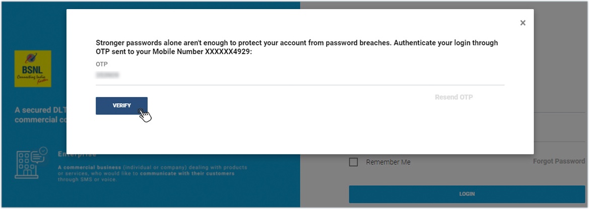 BSNL DLT Registration Process OTP login