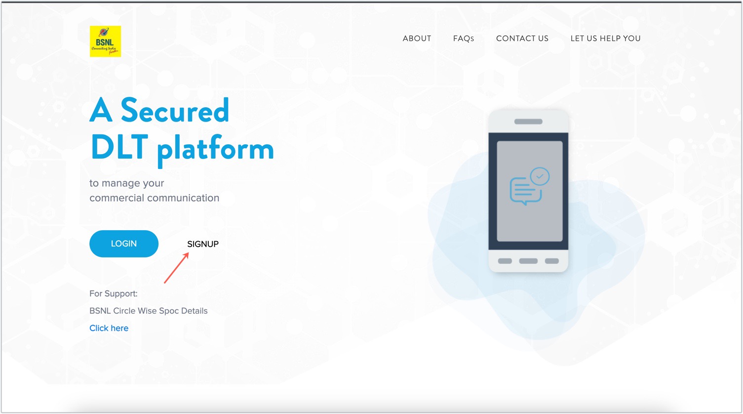 BSNL DLT Registration Process page