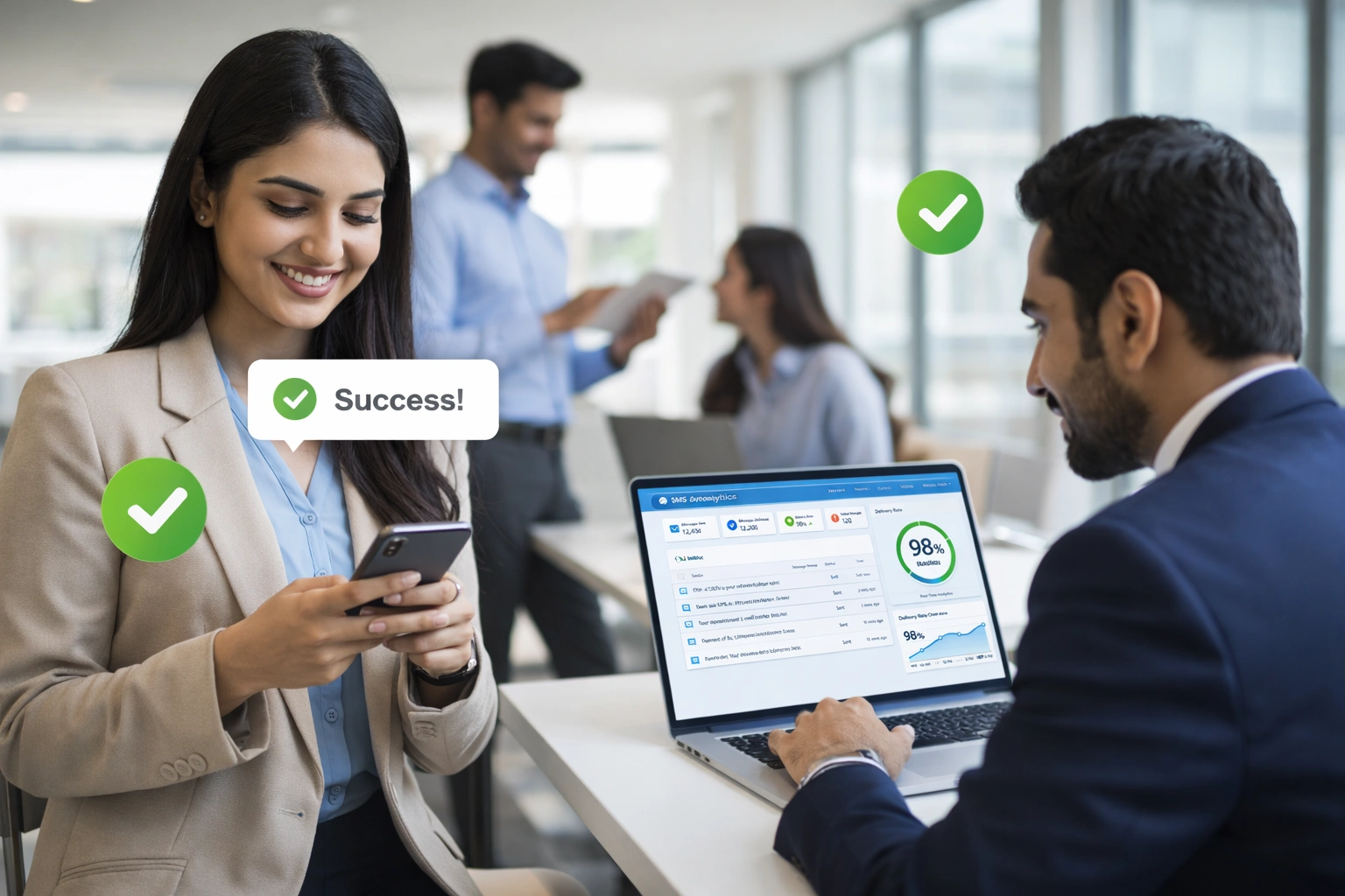 Indian business professional using SMSGatewayHub for bulk SMS marketing campaigns