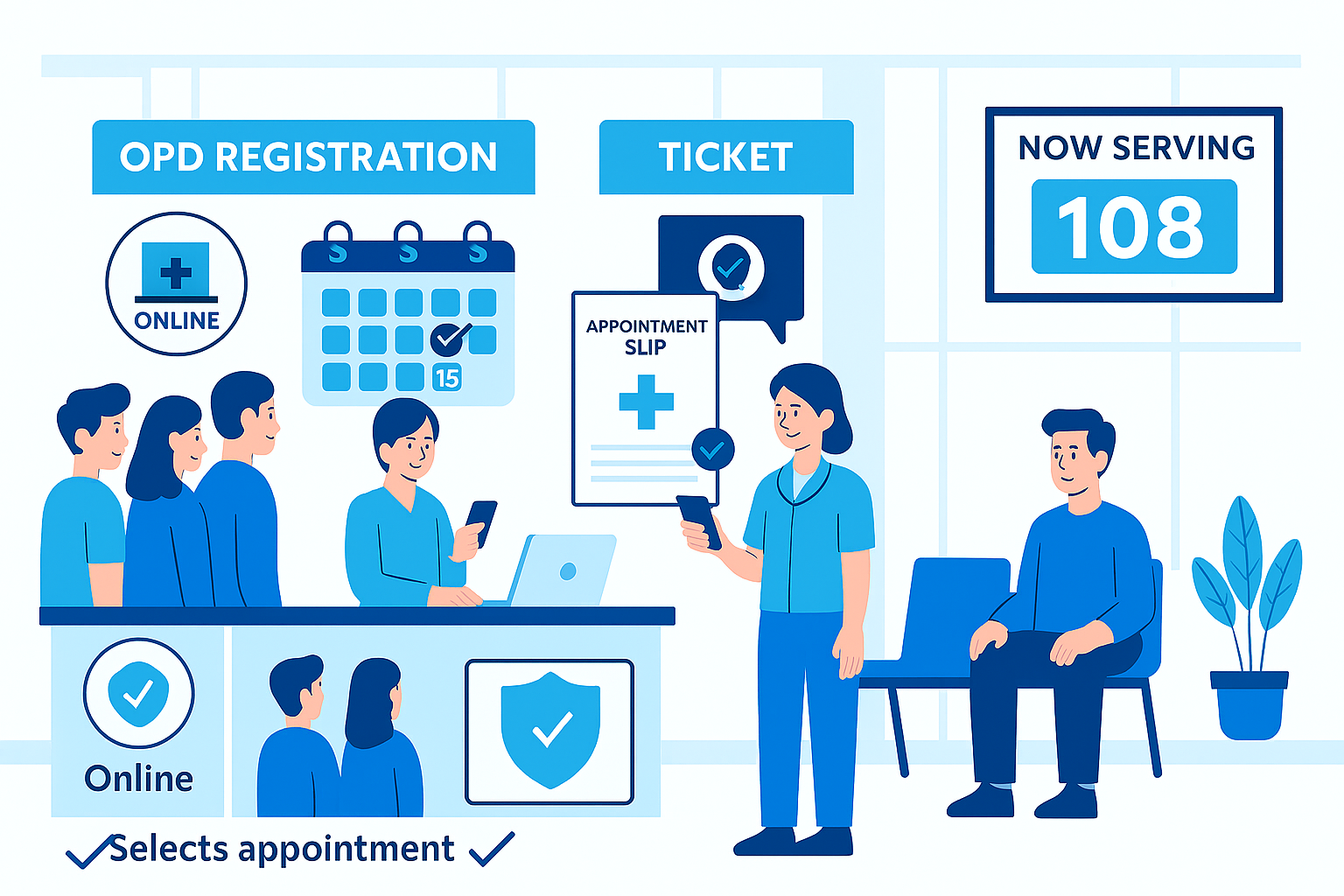 HIPAA compliance illustration - Shield protecting patient data, lock icon, privacy checkmarks, healthcare regulations symbols