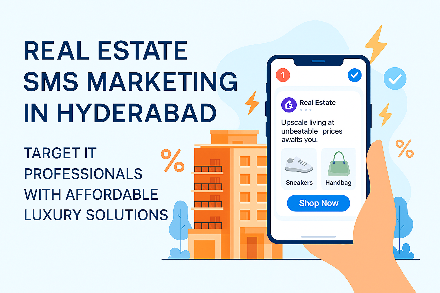 Real estate SMS Hyderabad showing IT corridor property marketing for HITEC City, Gachibowli affordable luxury developments