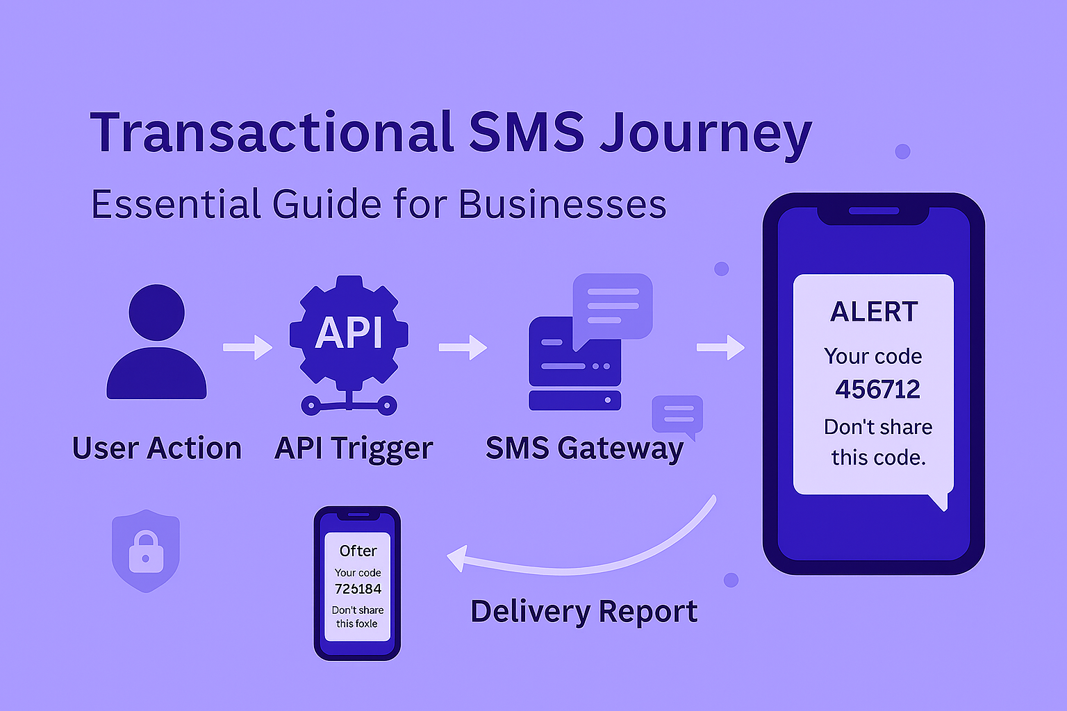 Transactional SMS API workflow showing automated message delivery from trigger to customer mobile phone