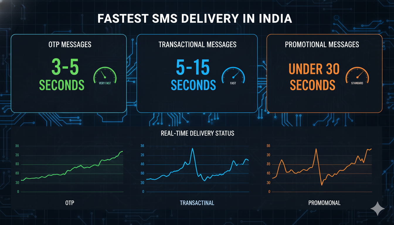 Fastest SMS delivery comparison showing high-speed gateway performance for OTP, transactional, and promotional messages in India