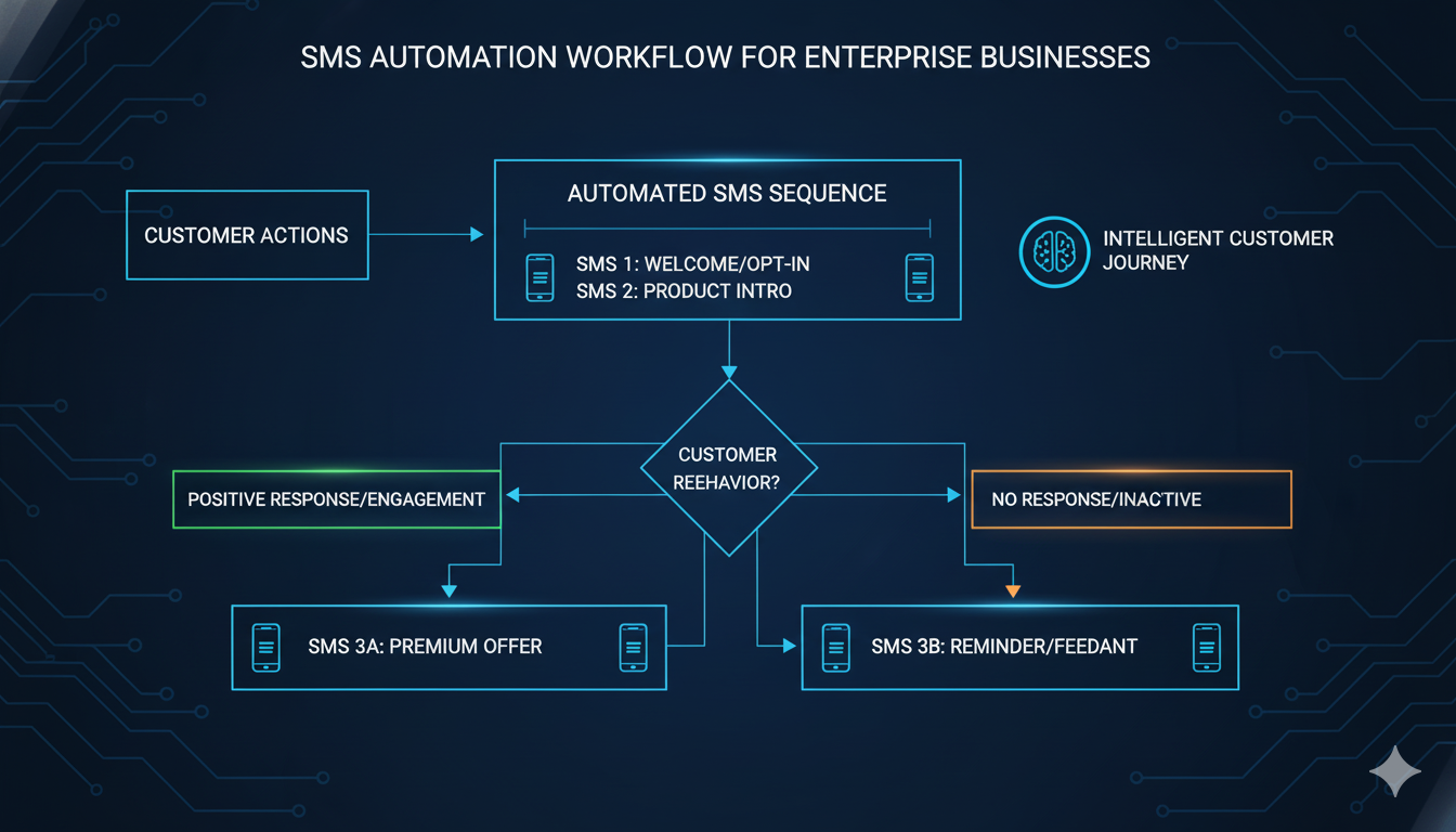 SMS automation workflow showing trigger-based messaging and intelligent customer journey automation for enterprise businesses
