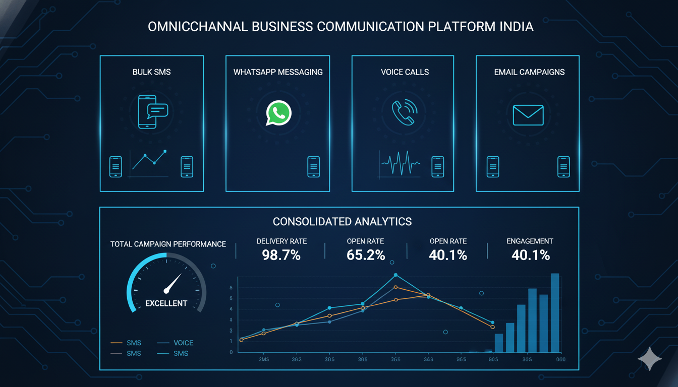 SMS platform India integrating bulk SMS, WhatsApp messaging, voice calls, and email for omnichannel business communication