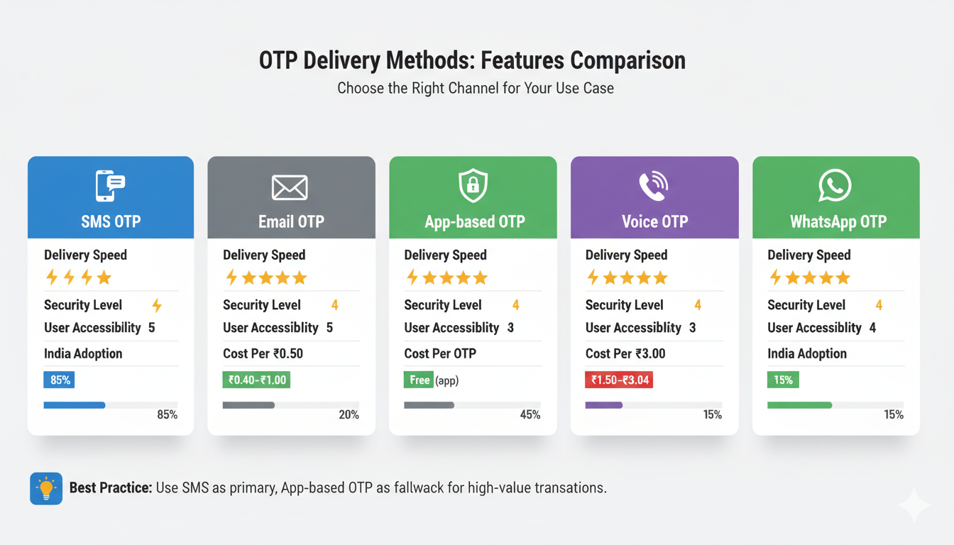 OTP Delivery Methods Comparison Chart