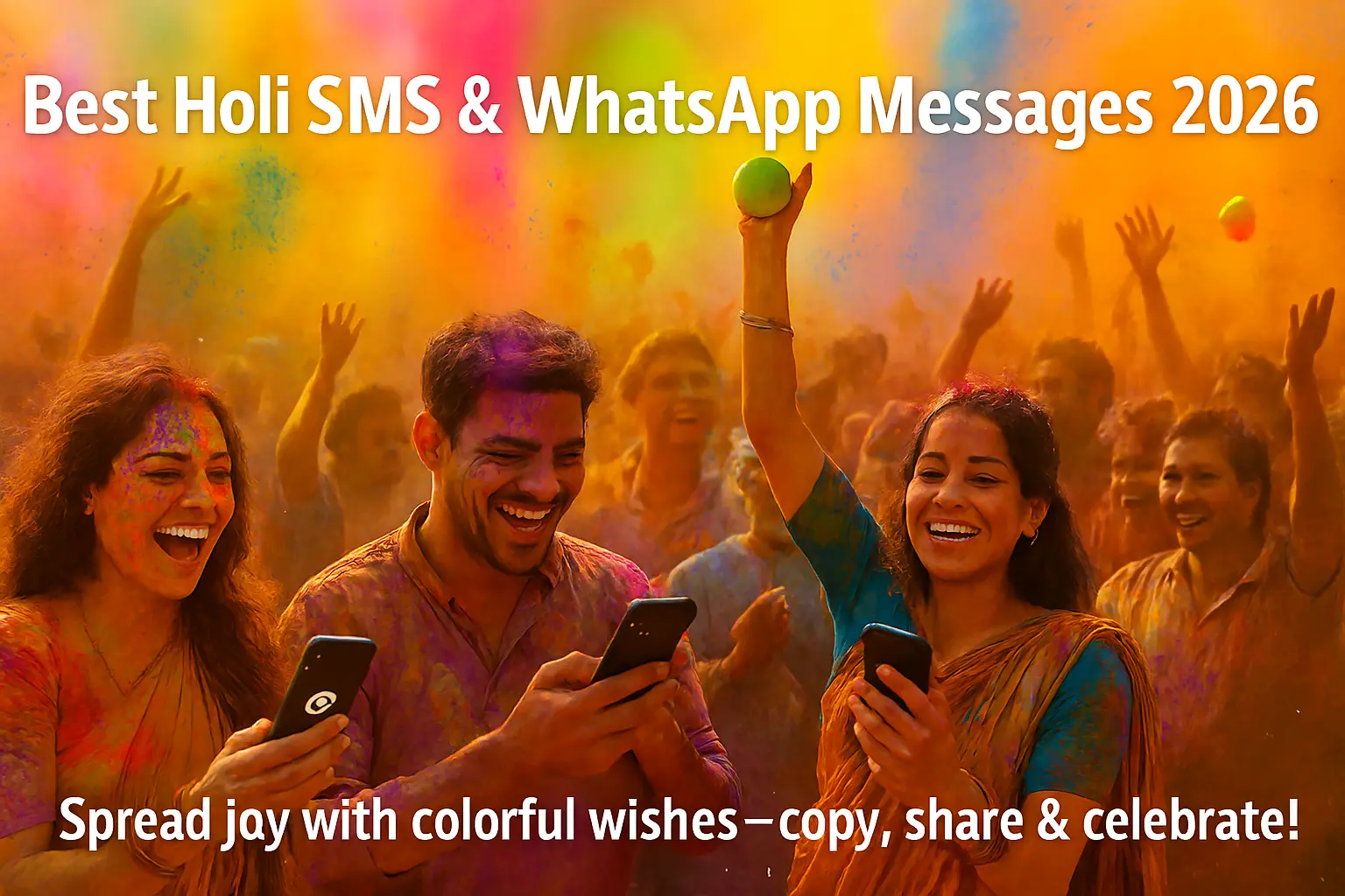 A vibrant and colorful Holi festival celebration scene with people throwing colorful gulal