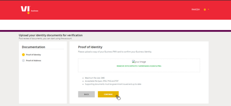 Vodafone-identity-proof-upload-vil dlt registration