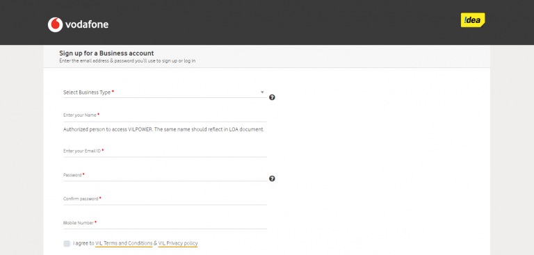 Vodafone-Idea-DLT-Enter-name-page -vil dlt registration