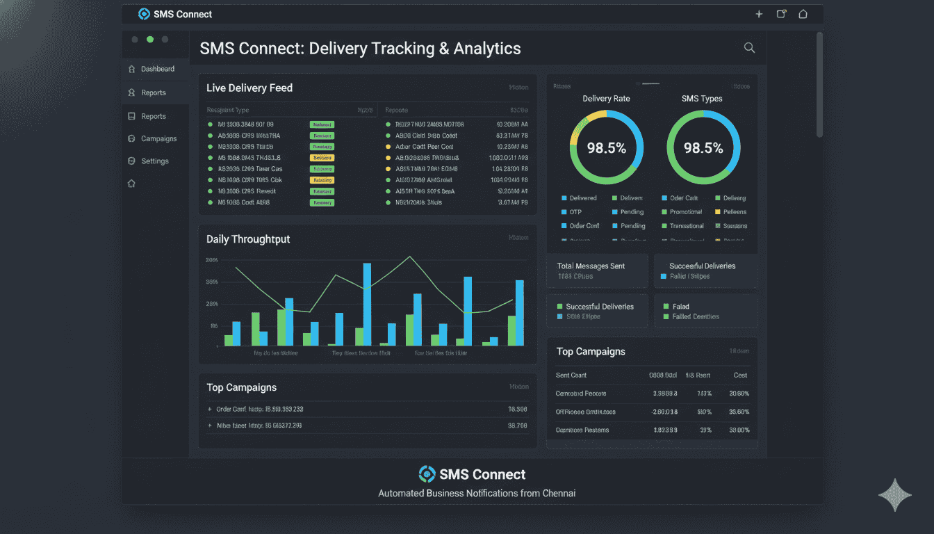 Transactional SMS Chennai dashboard with delivery tracking and analytics