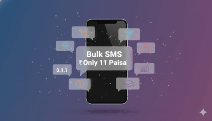 Indian rupee symbol (₹0.11) prominently displayed, icons representing different industries (retail, healthcare, education, finance),