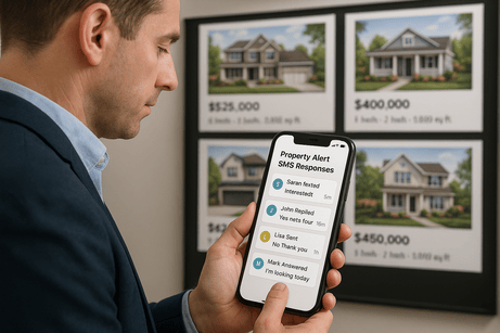 Real estate SMS marketing dashboard showing property alert responses and lead tracking
