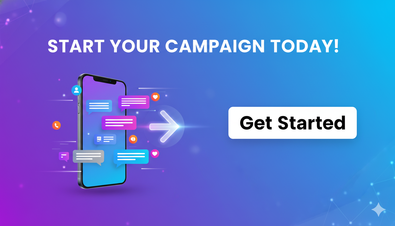 Engaging CTA banner for bulk SMS signup, bold 'Start Your Campaign Today