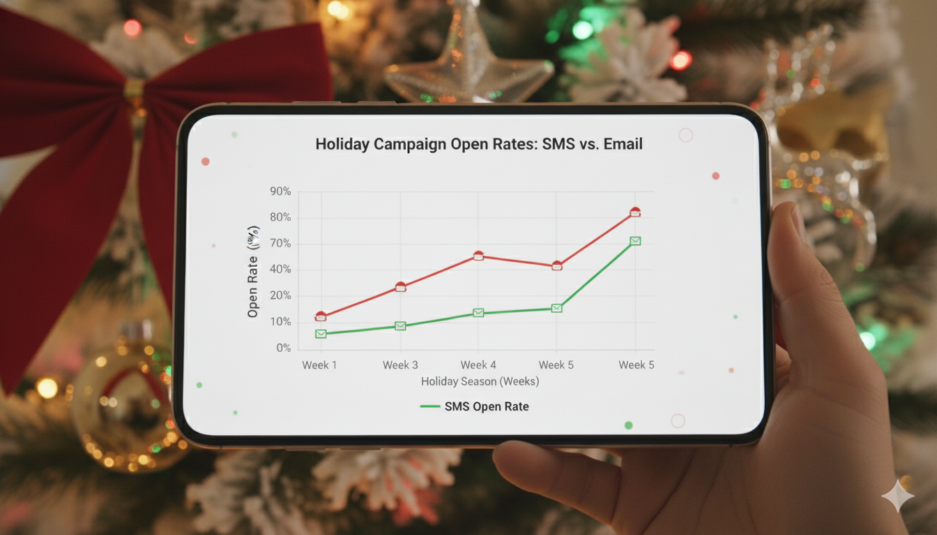 SMS versus email marketing open rates comparison for Christmas campaigns