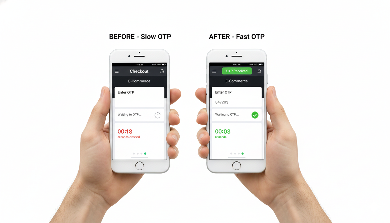 OTP delivery fallback flow showing automatic SMS to voice OTP transition for reliability