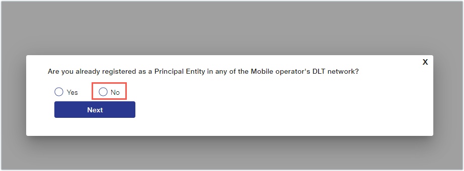 2. The page that follows will appear. Choose the choice for the Principal Entity.