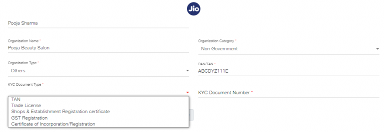 kyc Document-type-jio-DLT-registration -smsgatewayhub