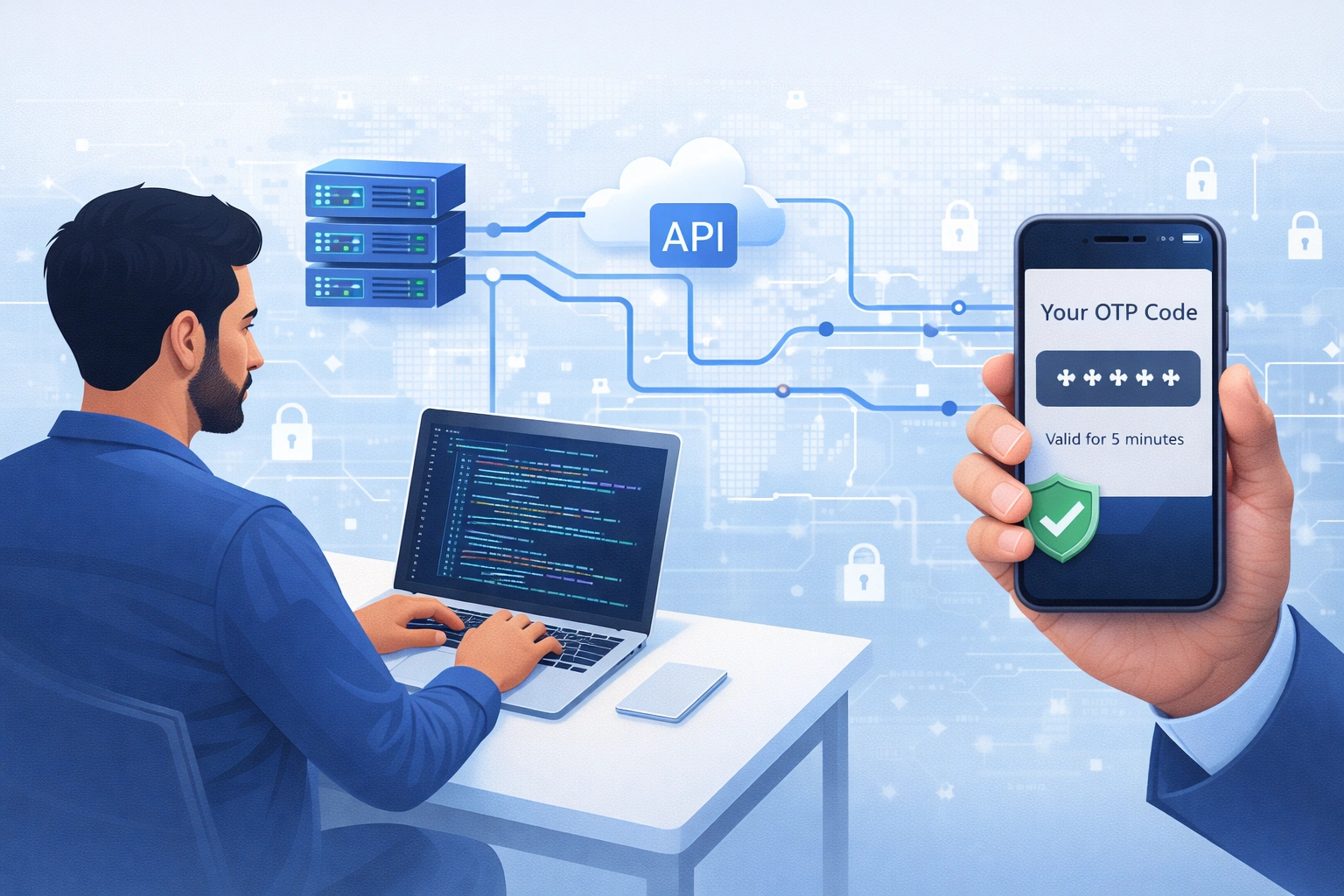 Developer integrating OTP API system