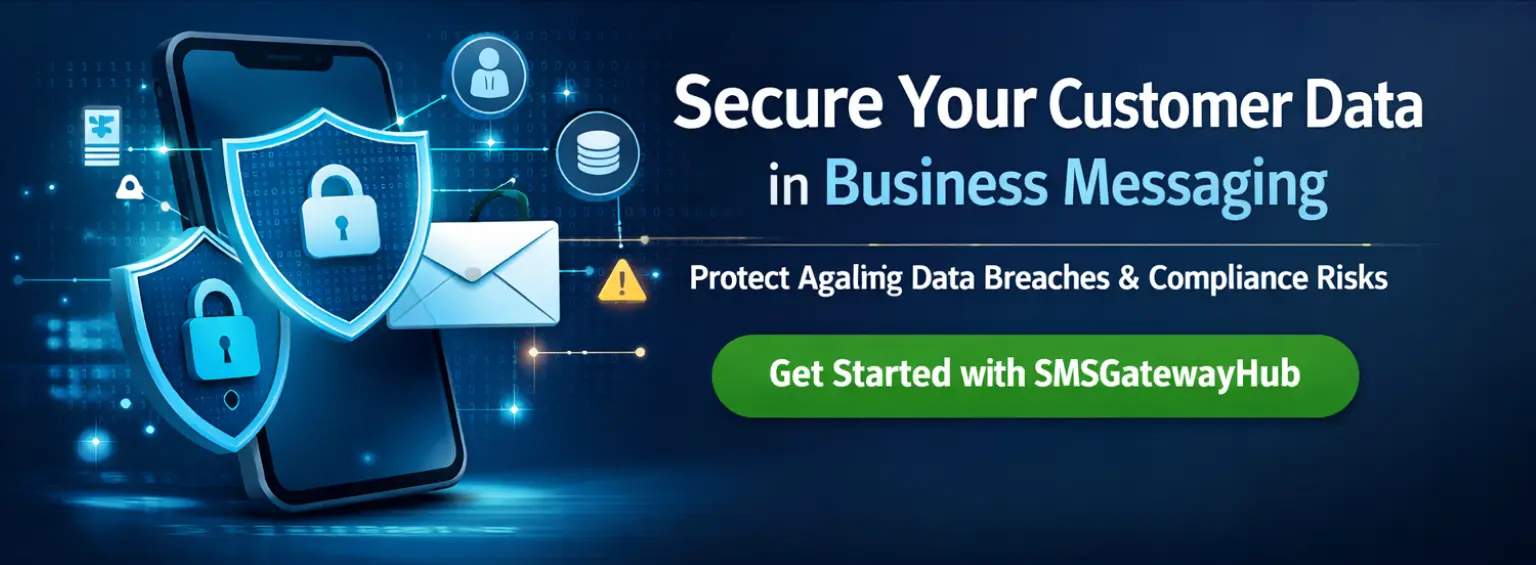 Professional illustration showing a protective shield surrounding SMS message bubbles