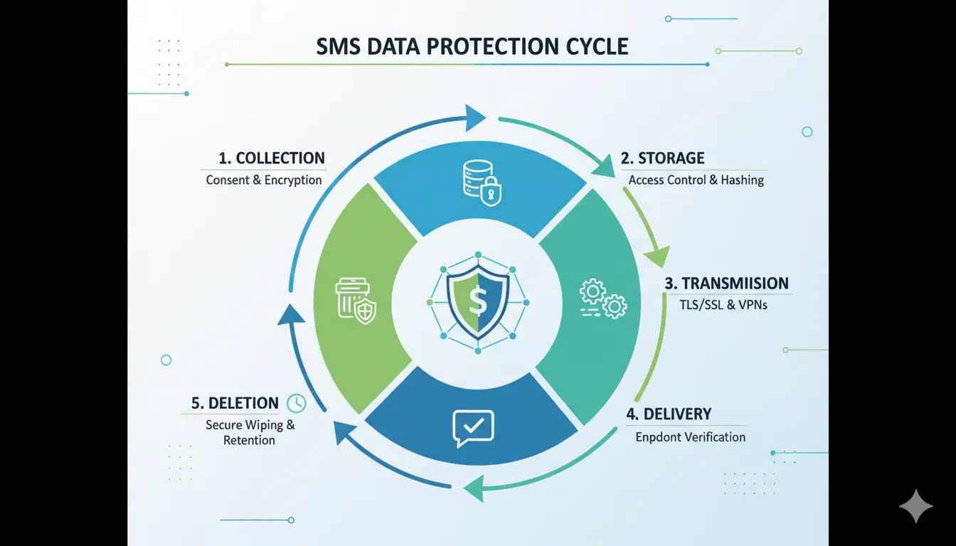 infographic illustrating the SMS data lifecycle with security considerations
